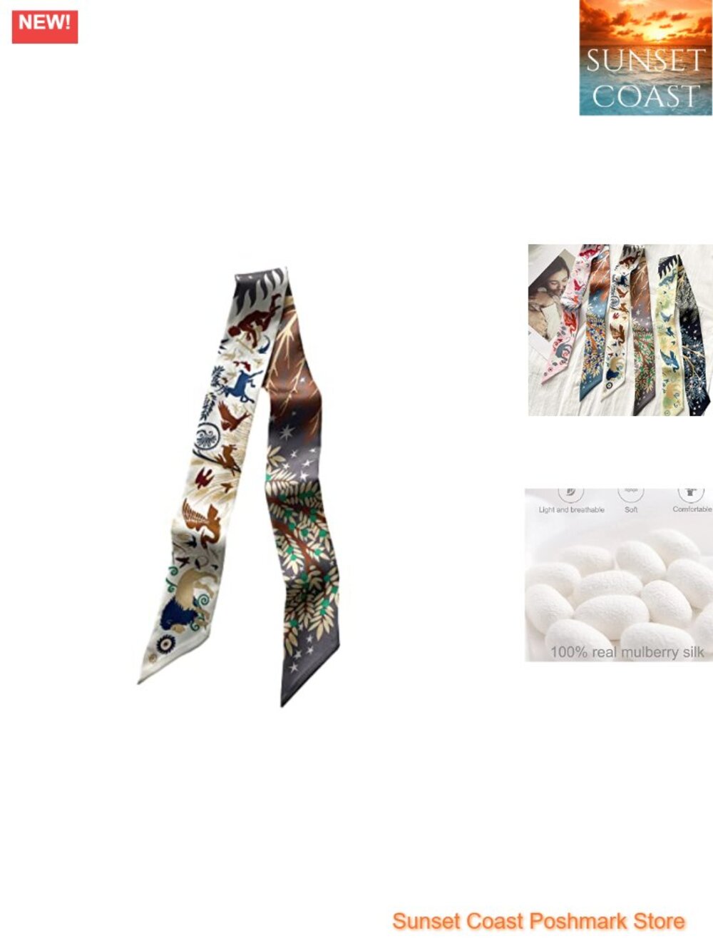 100% Mulberry Silk Scarf Head Hair Ribbon Handbag Wrap Tie Neckerchief